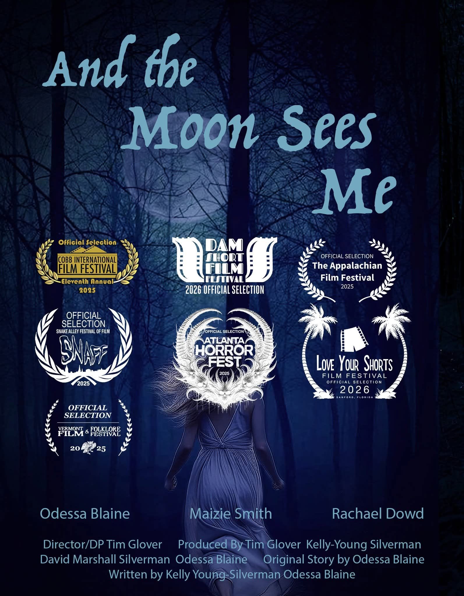 And the Moon Sees Me Poster with Festivals Short Film film poster for And the Moon Sees Me, a Folk Horror and Dark Fantasy story